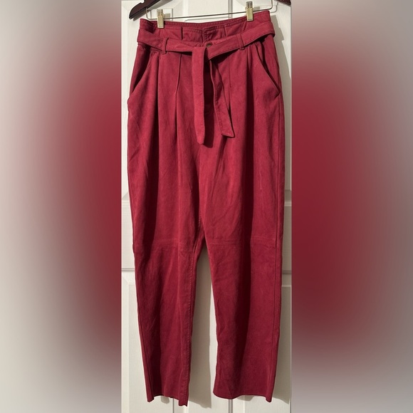 FREE PEOPLE 8 Nightfall Vegan Suede Pants Pomegranate High Waisted Paper Bag Vtg - Picture 4 of 16